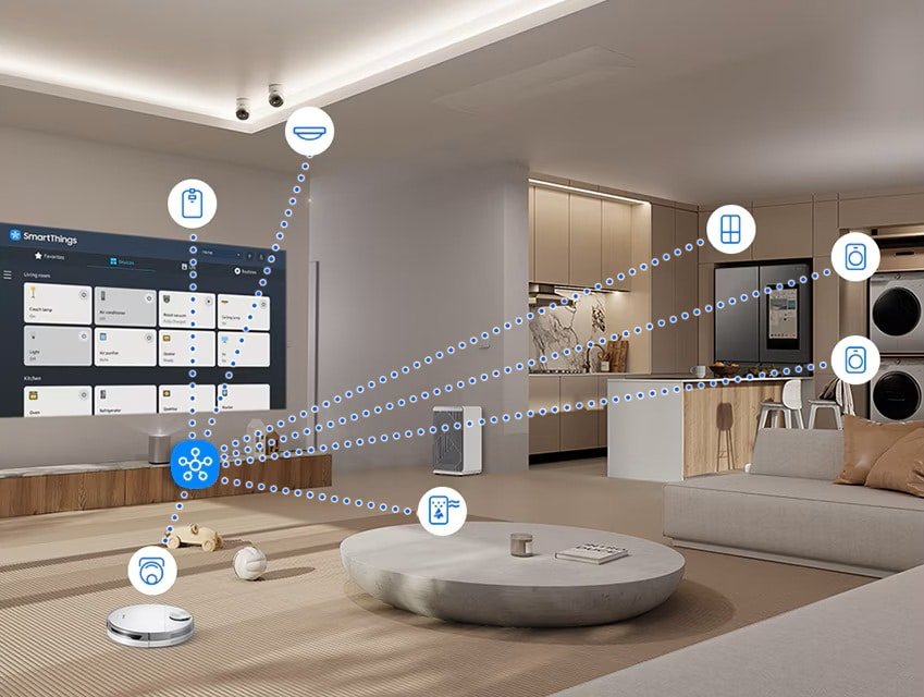 Le projecteur fonctionne sous Tizen avec TV Plus et AirPlay